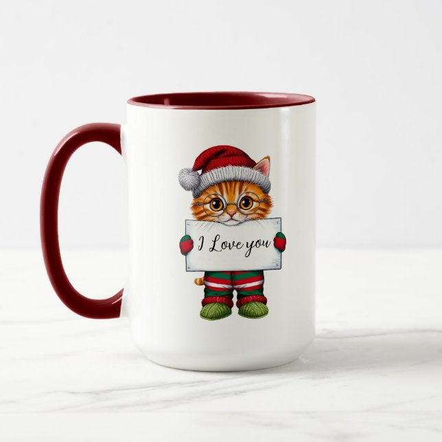 Eu Te Amo, Cat Personalizada Caneca De Natal (Esquerda)