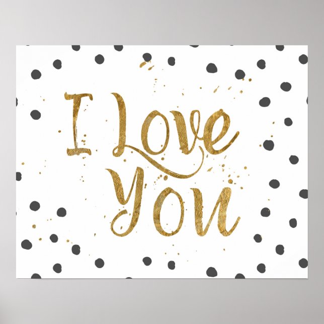 "Eu Te Amo" Faux Dourado Dot Decorative Poster (Frente)