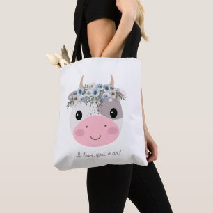 Eu te amo, moo! Vaca branca com Bolsa de coroa flo
