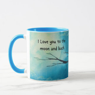 Eu te amo na lua e na caneca traseira