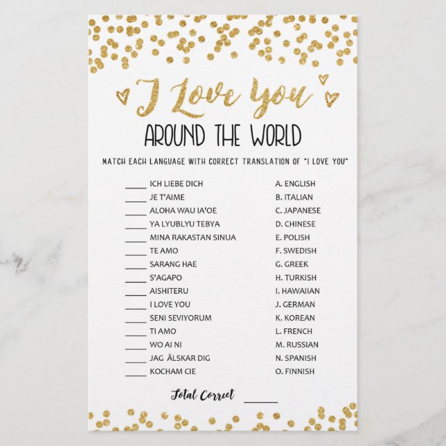 Eu te amo no jogo mundial com Respostas (Frente)