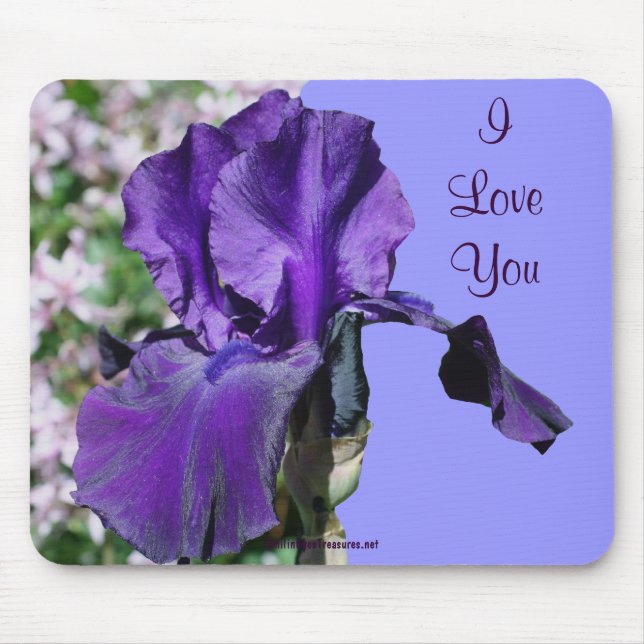 Eu Te Amo Púrpura Iris Flor Foto Mousepad (Frente)