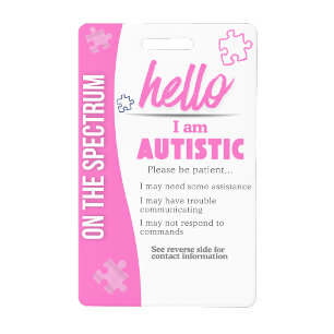 Eu Tenho Autismo Crachá Personalizado de Nome Auti