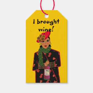 Eu Trouxe Vinho! Etiquetas de presentes amarelas