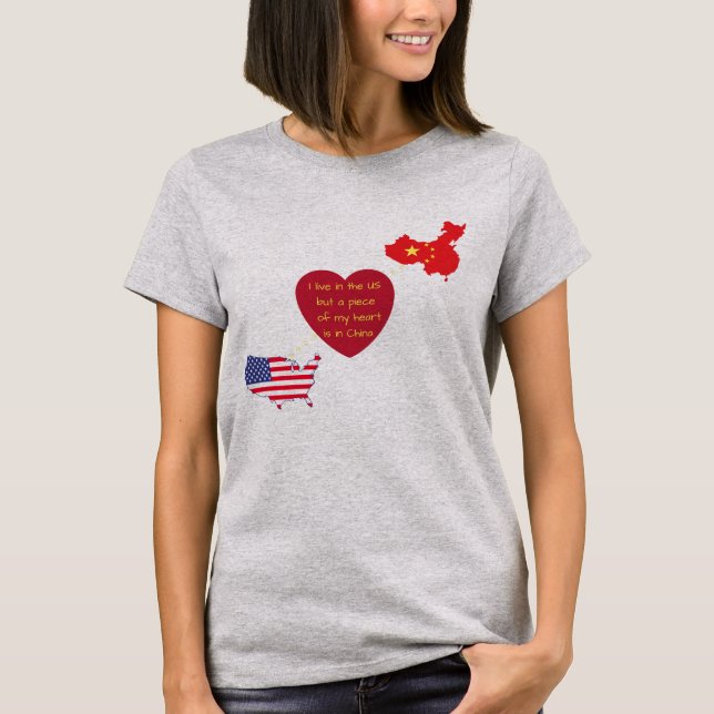 EUA ao t-shirt do coração de China (Frente)