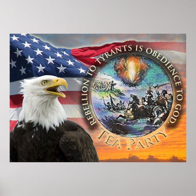 EUA Flag Eagle Tea Party Poster (Frente)
