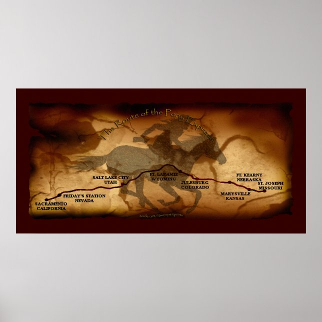 EUA Pony Express Map Route Art Poster (Frente)