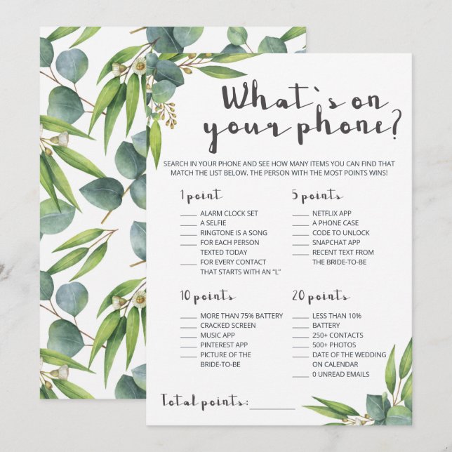 Eucalipto Botânico O Que No Seu Jogo Telefônico (Frente/Verso)