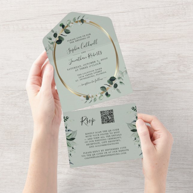 Eucalipto Código QR RSVP Sage Casamento (Aba destacável)