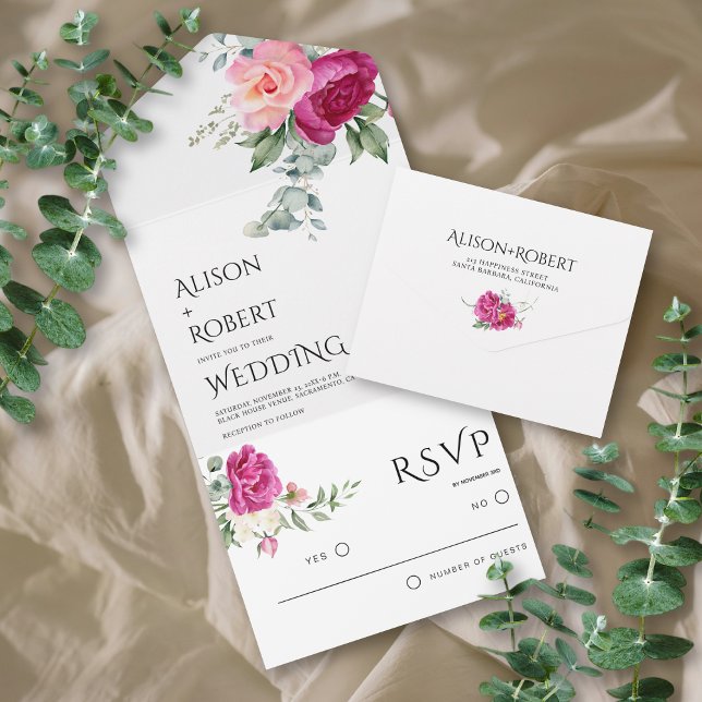 Eucalipto elegante, casamento de flores rosa-rosa (Criador carregado)