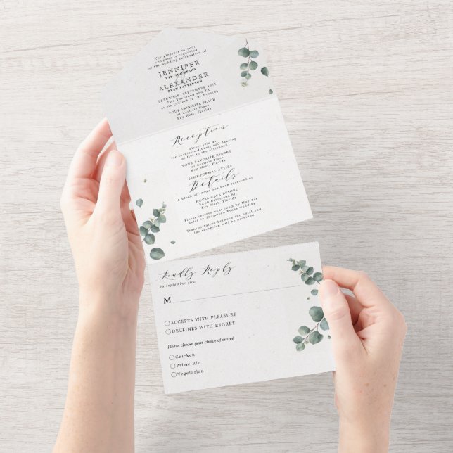 Eucalipto Elegante Casando Tudo Em Um Convite (Aba destacável)