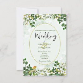 Eucalipto Elegante em convite de casamento verde e