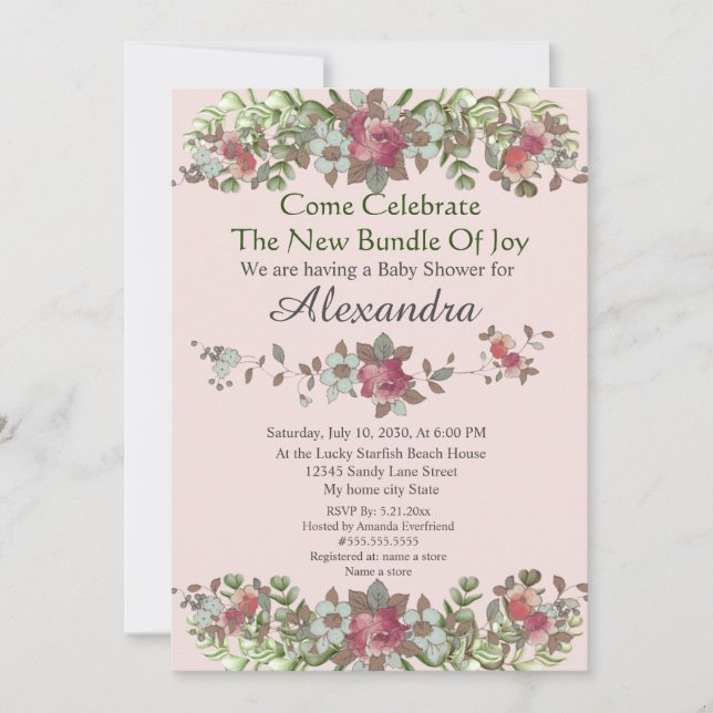 Eucalipto Floral Elegante, Cor-de-rosa (Frente)