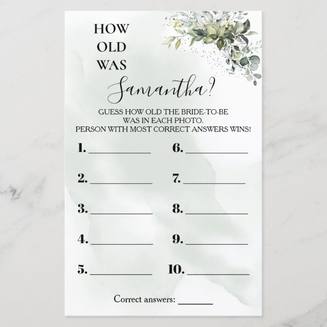 Eucalipto Quantos anos ela tinha Tomar banho jogo  (Frente)