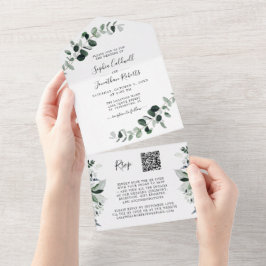 Eucalipto Verde QR Code RSVP Casamento Branco