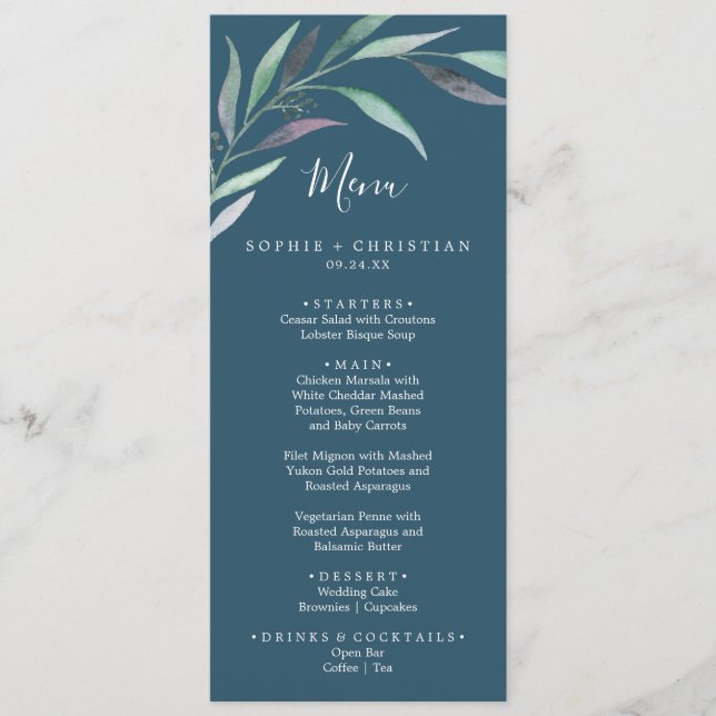 Eucalipto Verde Roxo | Menu Janto Casamento Azul (Frente)