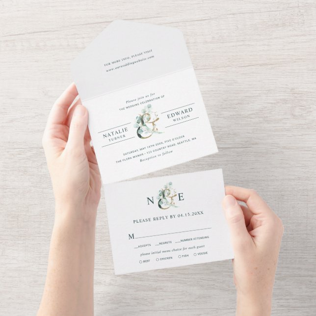 Eucalyptus Ampersand Dourado Casamento Verde (Tearaway)