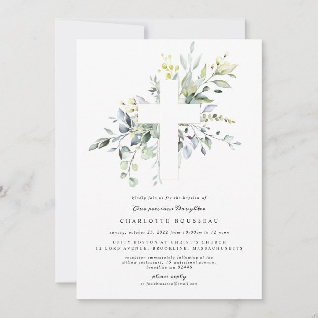Eucalyptus Baptism Christening Convite (Frente)
