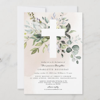 Eucalyptus Baptism Christening Girl Convite