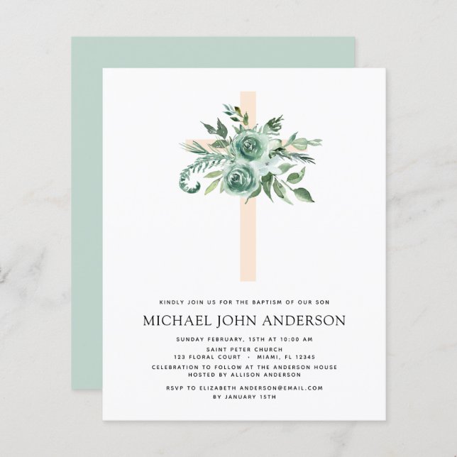 Eucalyptus Baptism Greenery Convite (Frente/Verso)