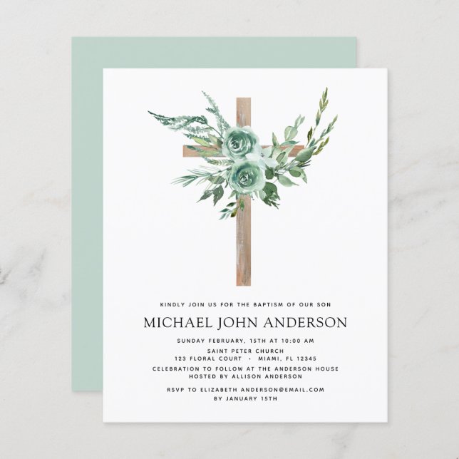 Eucalyptus Baptism Greenery Convite (Frente/Verso)