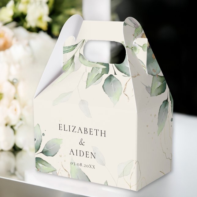 Eucalyptus, Beige, Greenery, Caixa de Casamento (Eucalyptus, Beige, Greenery, Wedding Favor Boxes with your name and date.)