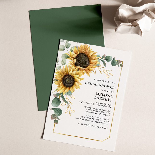 Eucalyptus Chá de panela de girassol (Floral Sunflower Eucalyptus Modern Botanical Bridal Shower Invitation)