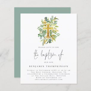 Eucalyptus Cross Baptism Teal Invite