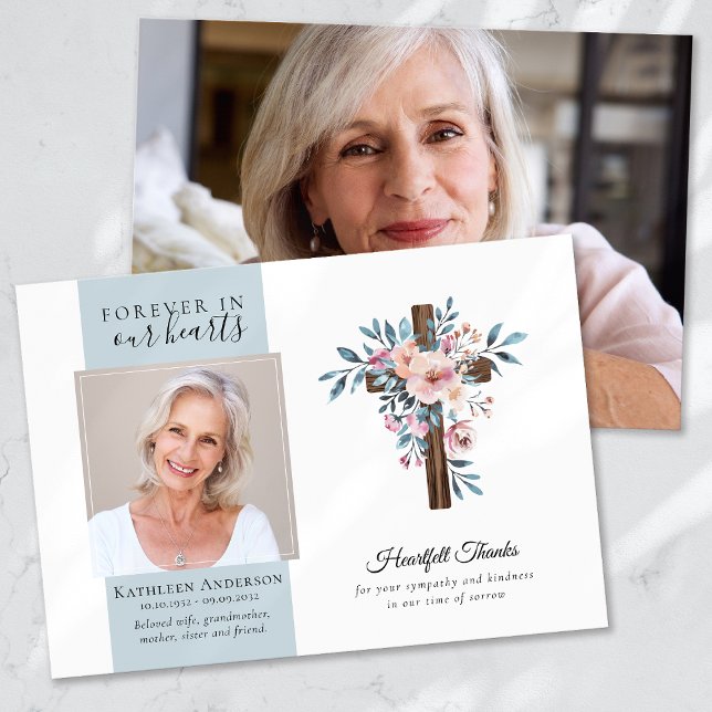 Eucalyptus Cross Photo Funeral Obrigado Cartões (Criador carregado)