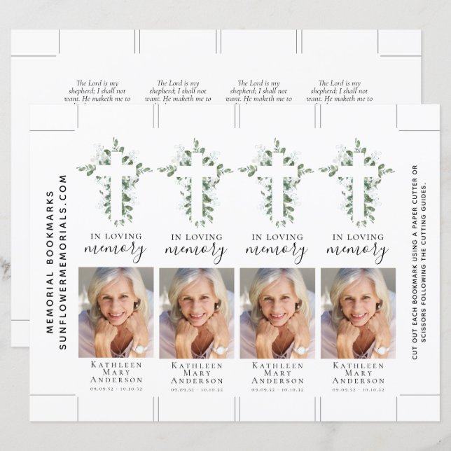 Eucalyptus Cross Photo Memorial Bookmark (Frente/Verso)