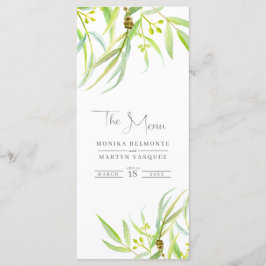 Eucalyptus deixa aquarela menu casamento