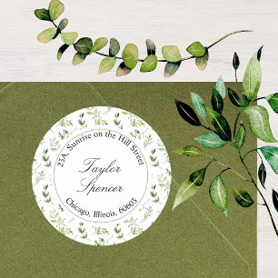 Eucalyptus deixa etiqueta de endereço verde redond