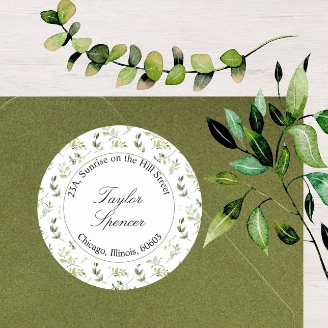 Eucalyptus deixa etiqueta de endereço verde redond (Criador carregado)