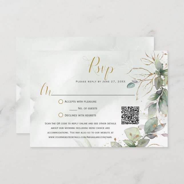 Eucalyptus deixa Ouro verde RSVP (Frente/Verso)