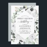 Eucalyptus Doce Dezesseis Convites de aniversário<br><div class="desc">Rosas Brancos Florais e Eucalyptus Botanical Greenery Watercolor Primavera ou Summer Sweet Dezesseis Convites de festas de aniversários - inclui uma bela e elegante tipografia escrita com flores botânicas modernas e verde para a doce celebração 16.</div>
