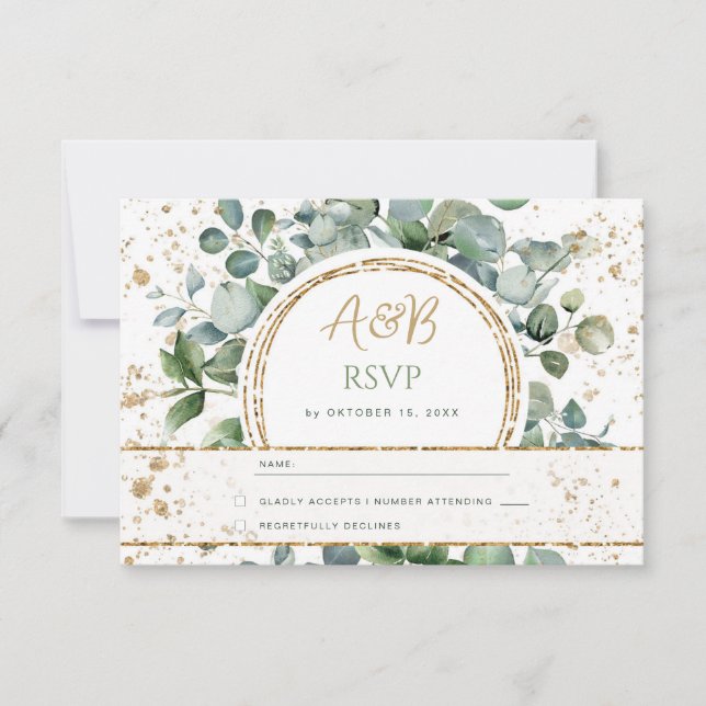 Eucalyptus Dourado Glitter - RSVP 2 de Casamento V (Frente)