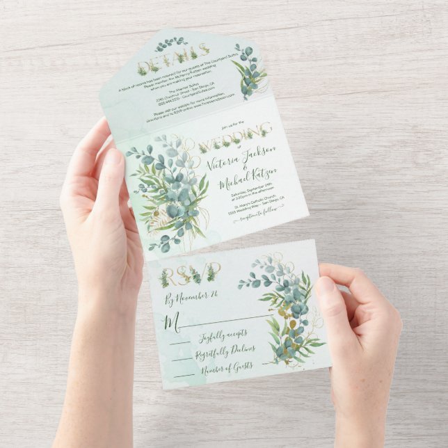 Eucalyptus e Dourado Casamento Botânico Fern (Aba destacável)