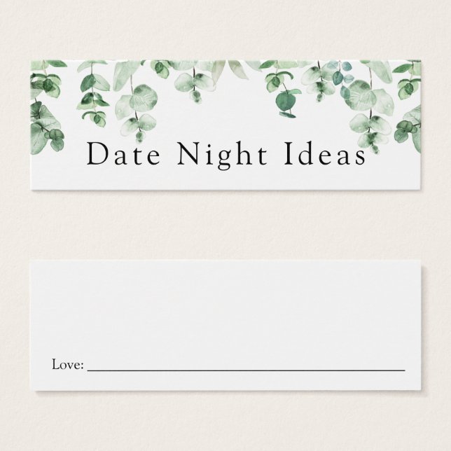 Eucalyptus e Greenery Date Idea Card noturno (Frente & Verso)
