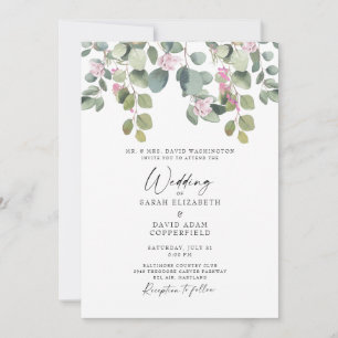 Eucalyptus e Rosa Rosa Elegante Convite Para Casam