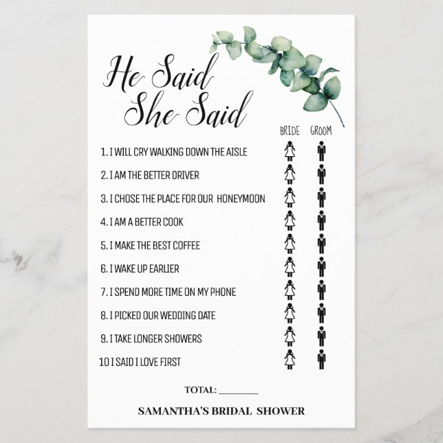 Eucalyptus Ele disse que ela disse cartão de Chá (Frente)