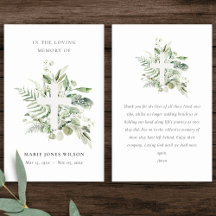 Eucalyptus Fern Fauna Cross Memorial Prayer Card