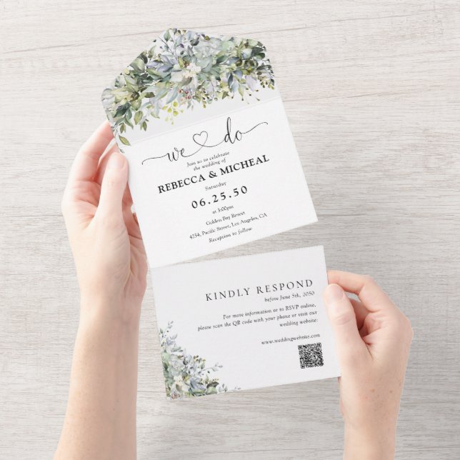 Eucalyptus Floral All in One Convite de casamento (Aba destacável)