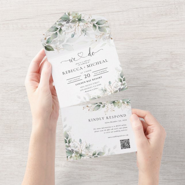 Eucalyptus Floral All in One Convite de casamento (Aba destacável)