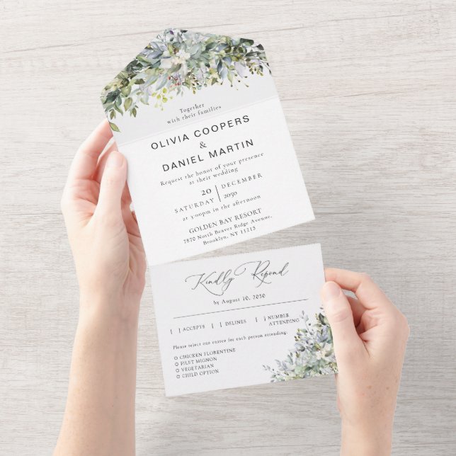 Eucalyptus Floral All in One Weding Invitation (Aba destacável)