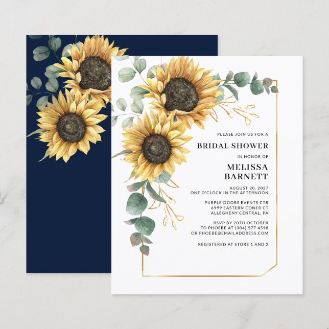 Eucalyptus Floral Sunflower Chá de panela Invite (Frente/Verso)
