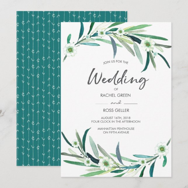 Eucalyptus floral Watercolor Convite para Casament (Frente/Verso)
