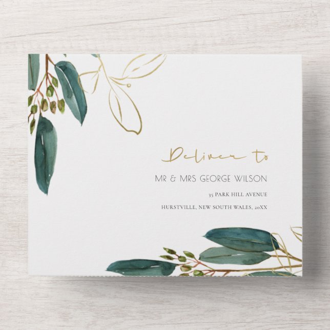 EUCALYPTUS FOLIAGE DOURADO VERDE WATERCOLOR DE CAM (Frente )