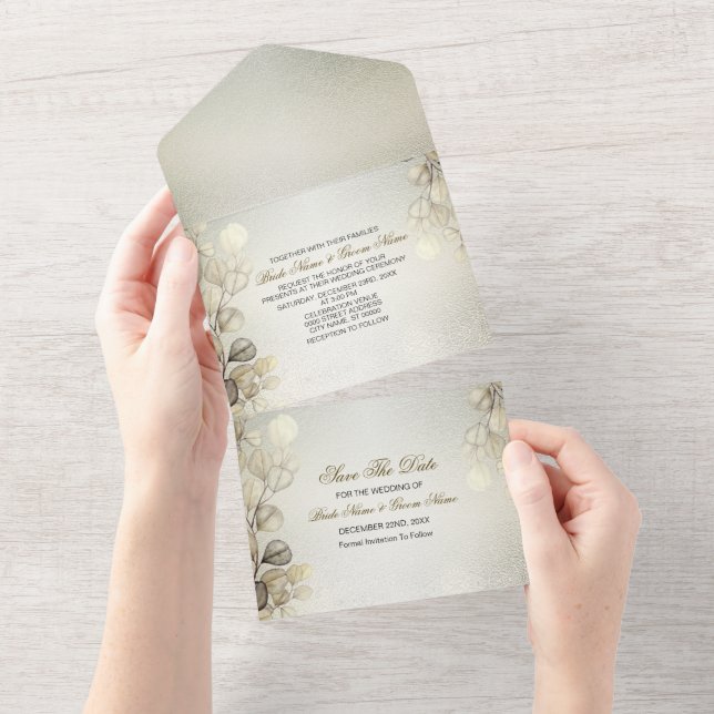 Eucalyptus Foliage Wedding Shiny Dourado com Aquar (Tearaway)