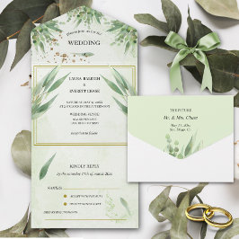 Eucalyptus Frame Verde Foliage Dourada Watercolor