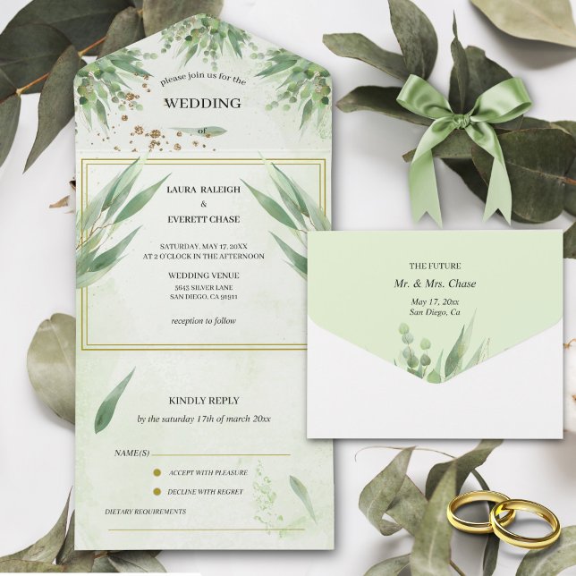 Eucalyptus Frame Verde Foliage Dourada Watercolor (Criador carregado)